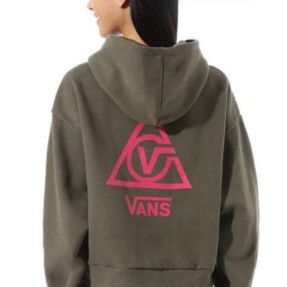 Vans | Women’s Green Sweatshirt Top Pullover Hoodie Pink Logo Casual Comfy Fall - Picture 2 of 6